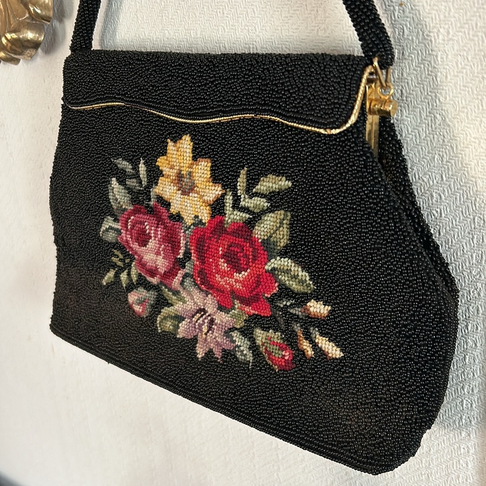 Vintage Hand Beaded Floral Needlepoint Handbag - Picture 6 of 13